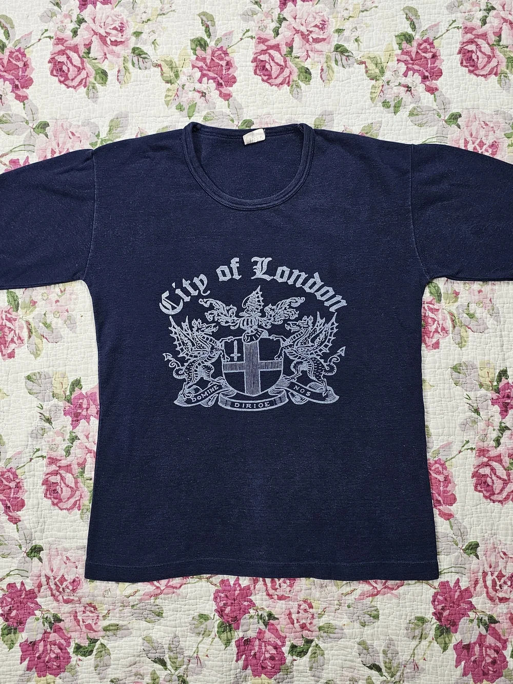 VTG 70s Men's Navy Blue City Of London Print Cotton T-Shirt M